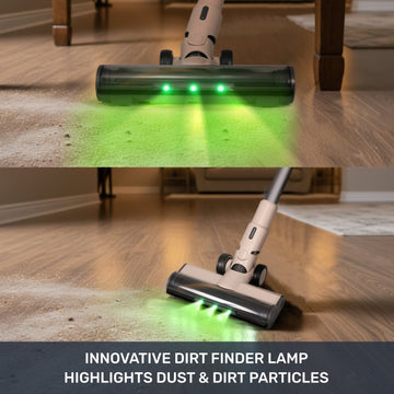 Olsen & Smith 18000Pa Cordless Self-Emptying Stick Vacuum Cleaner – Lightweight 250W Upright Handheld with Base Station, Dust Finder Light & Accessories - Cream